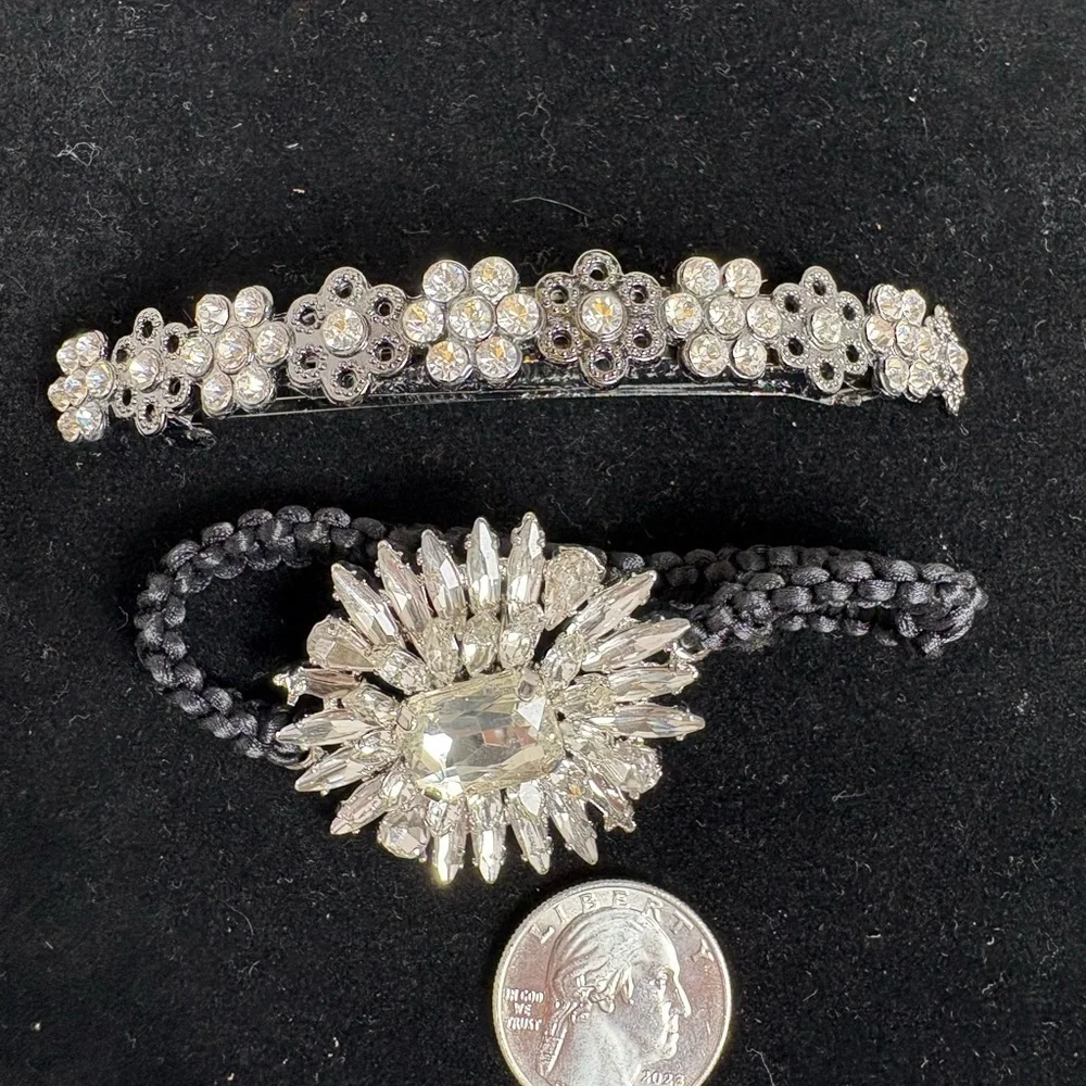 Elegant Bling Silver and Black Crystal Barrette and Hair Elastic
